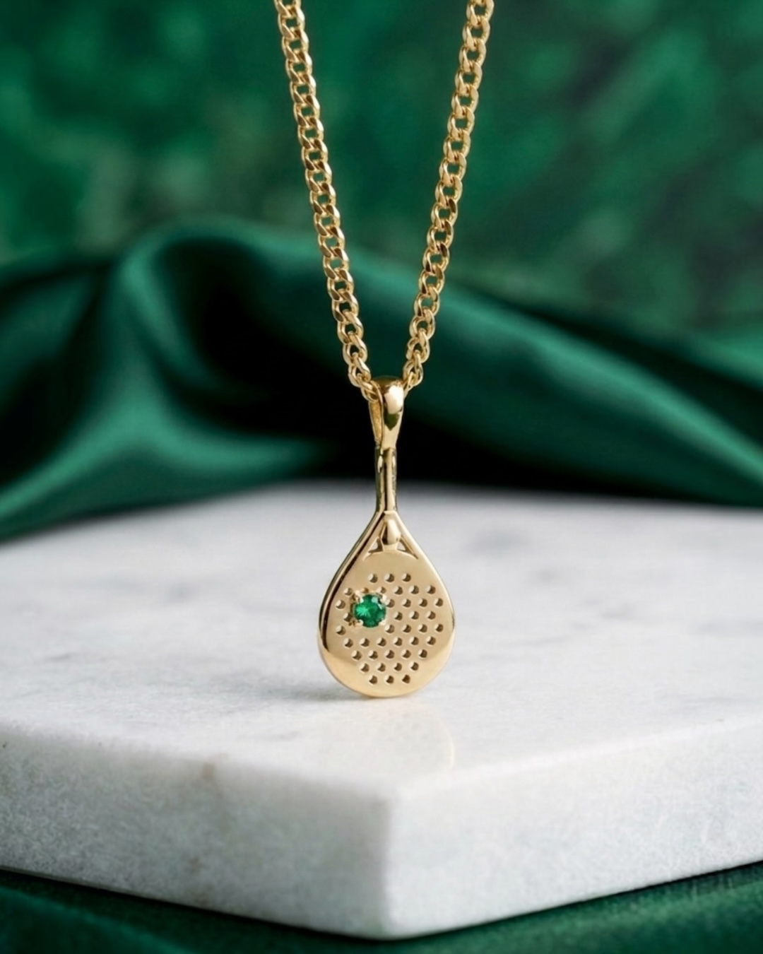 The Baseline - Emerald Padel Racquet Pendant Necklace