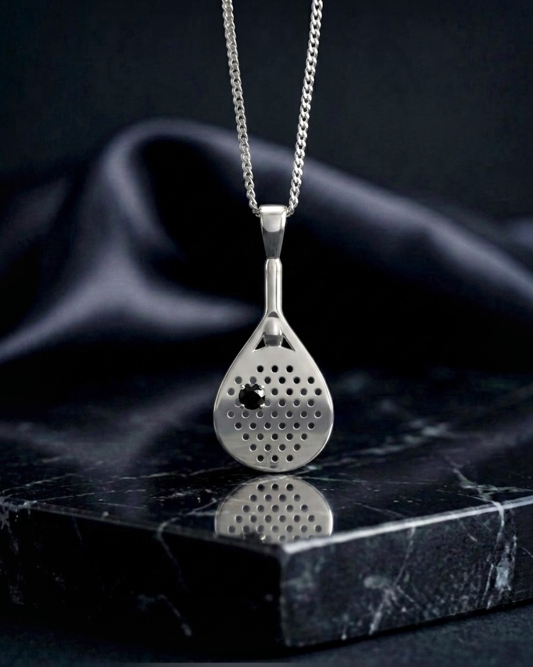 The Ace - Black Spinel Padel Racquet Pendant Necklace