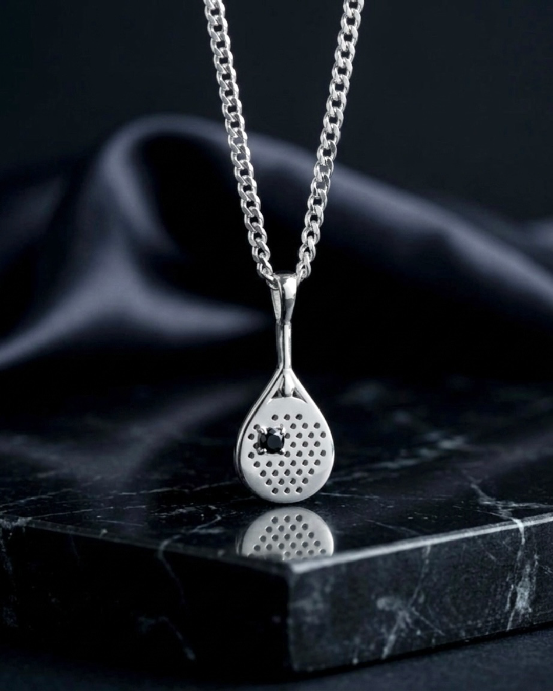 The Ace - Black Spinel Padel Racquet Pendant Necklace
