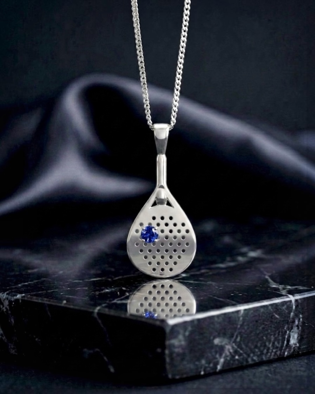 The Match Point - Blue Sapphire Padel Racquet Necklace