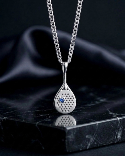 The Match Point - Blue Sapphire Padel Racquet Necklace