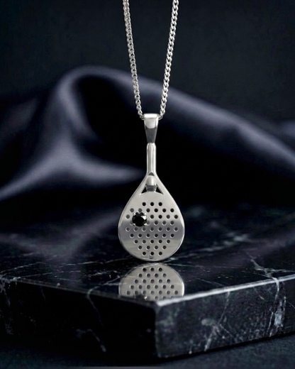 The Ace - Black Spinel Padel Racquet Pendant Necklace